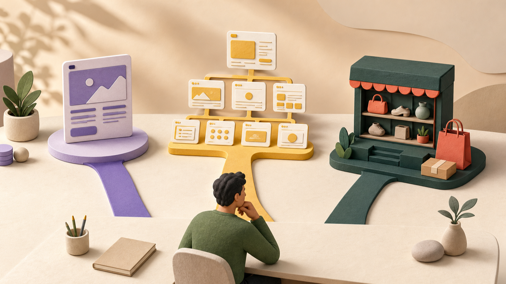 Visuel thématique pour «Landing page, site multipage ou boutique en ligne : comment choisir ?» — Visuel de couverture